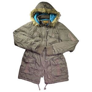 Empyre Jacket Womens Large Coat Parka Cargo Faux Fur Hood Quilted Pockets Ski‎